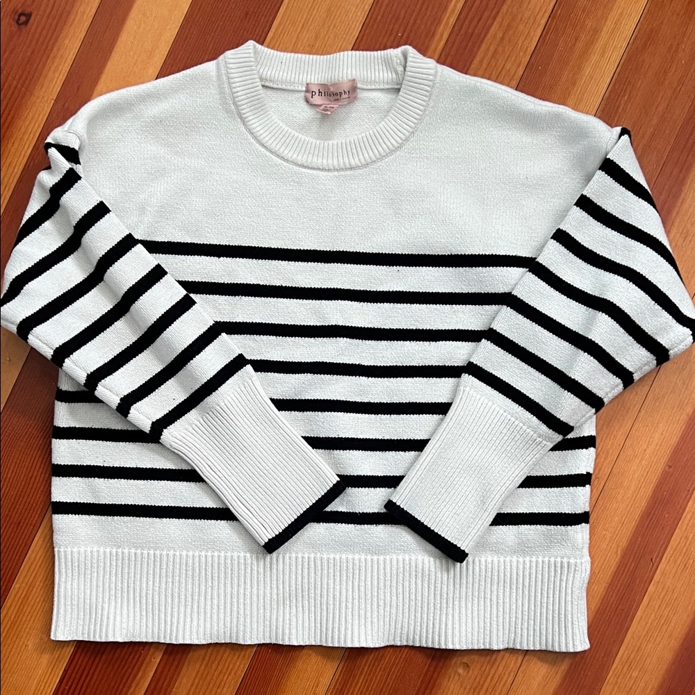White and black striped sweater